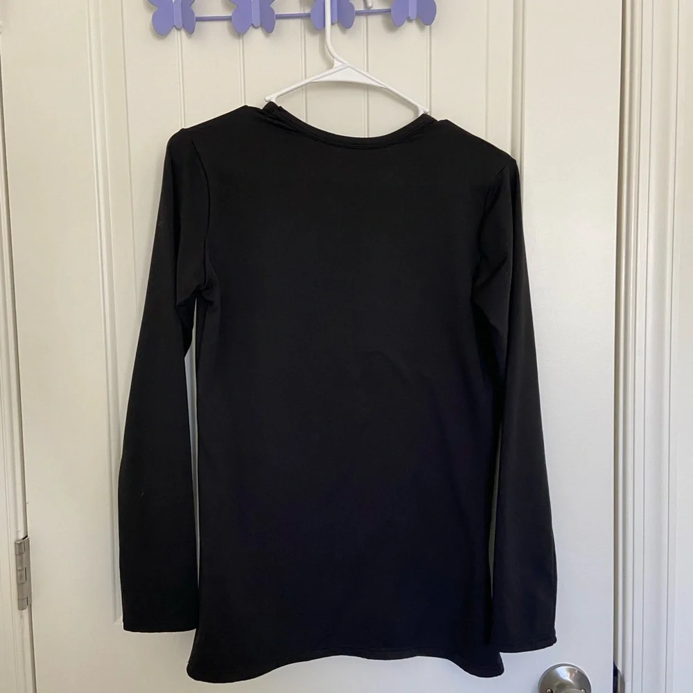 NWOT Thermajane women’s solid black fleece lined base under layer top small - Picture 5 of 5